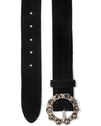 Miu Miu Crystal Embellished Velvet Waist Belt Black