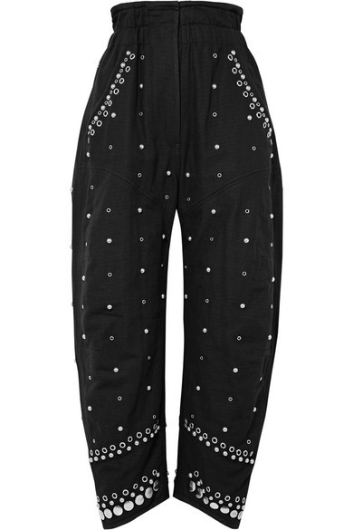 Isabel Marant Eloma Embellished Cotton Canvas Tapered Pants, $658