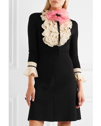 Gucci Organza Embellished Ruffled Wool Mini Dress Black
