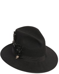 Black Embellished Wool Hat