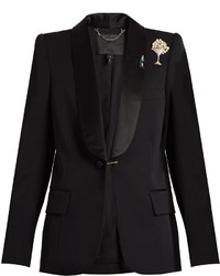 Marc Jacobs Satin Lapel Embellished Brooch Wool Tuxedo Jacket