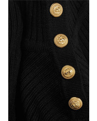 Balmain Button Detailed Ribbed Merino Wool Maxi Dress Black