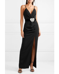 Alessandra Rich Crystal Embellished Ruched Wool Blend Maxi Dress