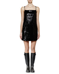 Saint Laurent Sleeveless Embellished Front Shift Dress Black