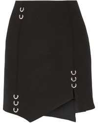 Thierry Mugler Mugler Asymmetric Embellished Stretch Wool Mini Skirt Black