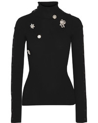 Preen by Thornton Bregazzi Mara Embellished Wool Sweater Black