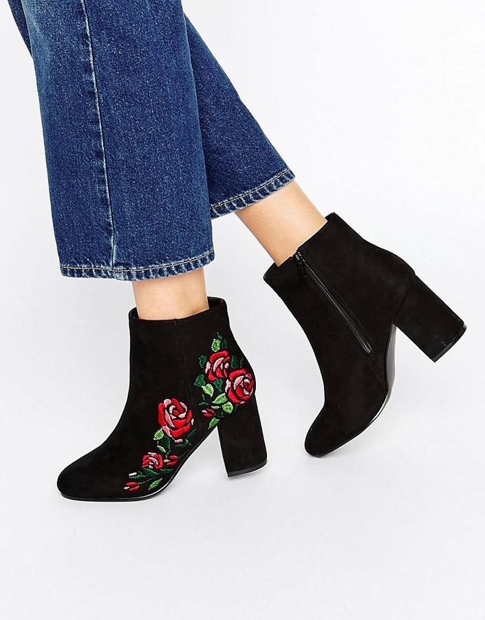 Asos Rule Embroidered Ankle Boots, $60 