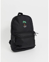 ASOS DESIGN Backpack In Black With Nobody Cares Print And Palm Tree
