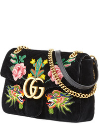 Gucci 110th Anniversary Gg Marmont Small Dragon Velvet Shoulder Bag