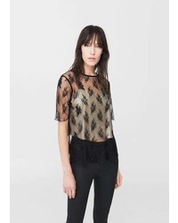 Mango Embroidered Tulle Blouse