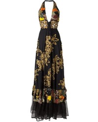 Black Embroidered Beaded Evening Dress