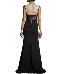 Jenny Packham Embroidered Sleeveless Corset Gown Black