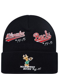 Mitchell & Ness Black Milwaukee Bucks Hardwood Classics Timeline Cuffed Knit Hat At Nordstrom