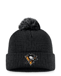 FANATICS Branded Black Pittsburgh Penguins Core Primary Logo Cuffed Knit Hat With Pom At Nordstrom