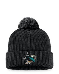FANATICS Branded Black San Jose Sharks Core Primary Logo Cuffed Knit Hat With Pom At Nordstrom