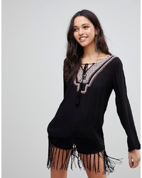 Anmol Embroidered Beach Top With Longline Pink