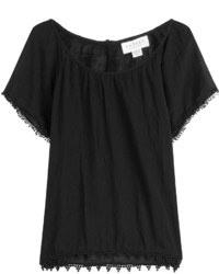 Velvet Cotton Top With Embroidered Trim