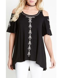 Karen Kane Embroidered Cold Shoulder Top