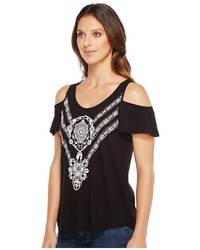 Lucky Brand Embroidered Cold Shoulder Top Clothing