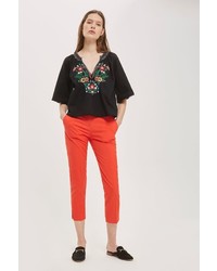 Topshop Embroidered Cotton Poplin Top
