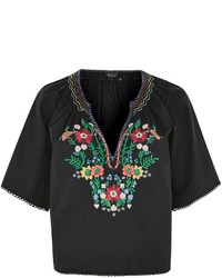 Topshop Embroidered Cotton Poplin Top