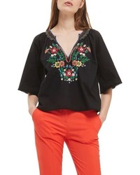 Topshop Embroidered Floral Top