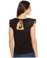 Lucky Brand Embroidered Flutter Top Clothing