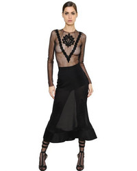 Francesco Scognamiglio Embroidered Sheer Stretch Tulle Top
