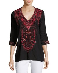 Johnny Was Eros Embroidered Blouse Black Pattern