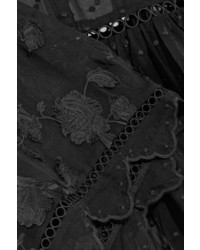 Zimmermann Mercer Embroidered Silk Georgette Top Black