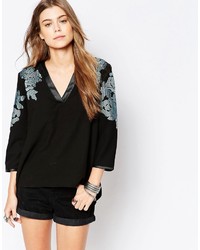Deby Debo Musset V Neck Top With Floral Embroidery