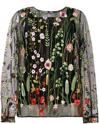 Odeeh Sheer Floral Embroidered Blouse