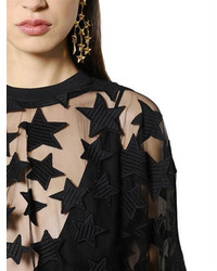 Elie Saab Stars Embroidered Sheer Tulle Top