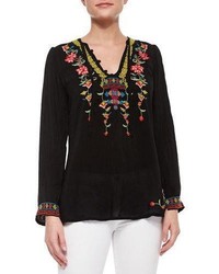 Johnny Was Suko V Neck Embroidered Blouse