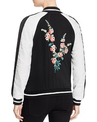 Aqua Floral Embroidered Bomber Jacket 100%