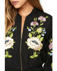 Glamorous Horticulture Club Black Embroidered Bomber Jacket