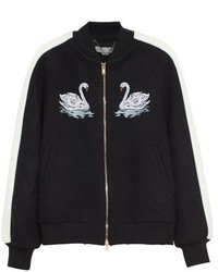 Stella McCartney Lorinda Embroidered Swan Melton Bomber Jacket