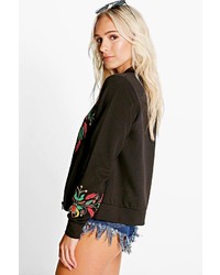 Boohoo Petite Carrie Printed Embroidered Jersey Bomber