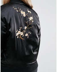 Brave Soul Plus Bomber Jacket With Embroidery