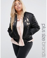 Brave Soul Plus Bomber Jacket With Embroidery