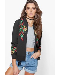 Boohoo Sophie Embroidered Print Bomber