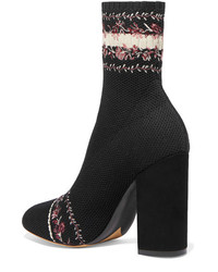 Tabitha Simmons Lara Belle Embroidered Stretch Knit Sock Boots Black