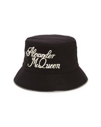 Alexander McQueen Embroidered Script Bucket Hat In Blackivory At Nordstrom