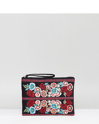 Reclaimed Vintage Inspired Embroidered Floral Clutch Bag