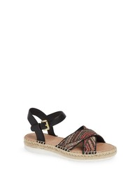 Black Embroidered Canvas Flat Sandals