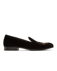 Black Embroidered Canvas Loafers