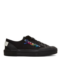 Black Embroidered Canvas Low Top Sneakers