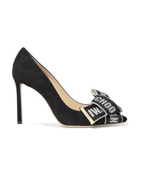 Jimmy Choo Tegan 100 Logo Embroidered Canvas And Suede Pumps