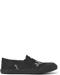 Lanvin Embroidered Canvas Slip On Sneakers