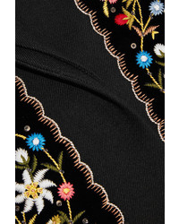 Vilshenko Eugenia Embroidered Velvet Paneled Twill Cape Black